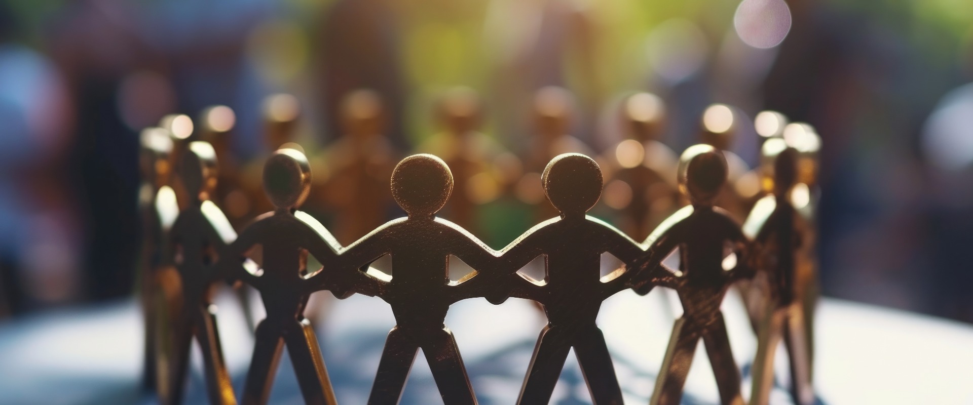 Eine Gruppe von Menschen, die sich in einem Kreis an den Händen halten. Kann verwendet werden, um Einigkeit, Teamwork, Freundschaft oder Unterstützung darzustellen.