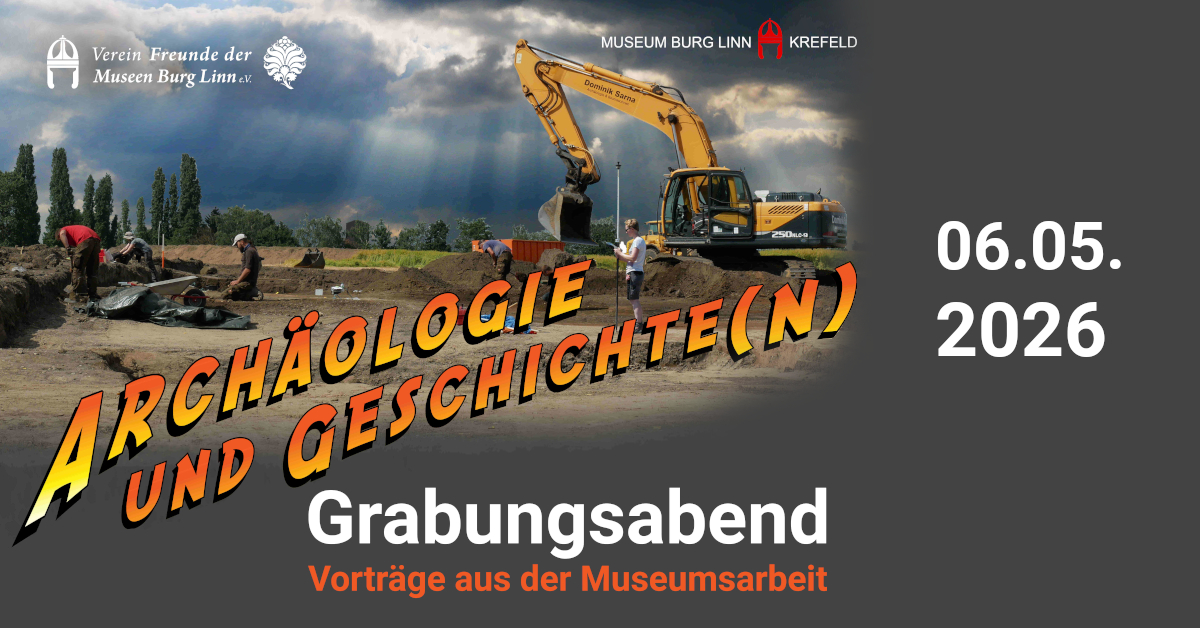 Mehrere Menschen arbeiten ausdruckslos an einer Ausgrabungsstätte mit einem gelben Bagger